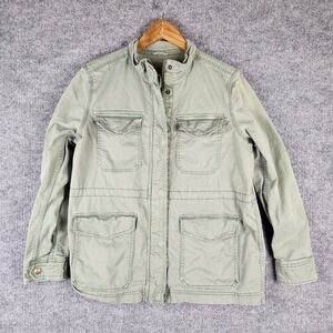 Gap Jacket Womens Green Utility Field Medium Cotton Blend Full Zip Snap Button